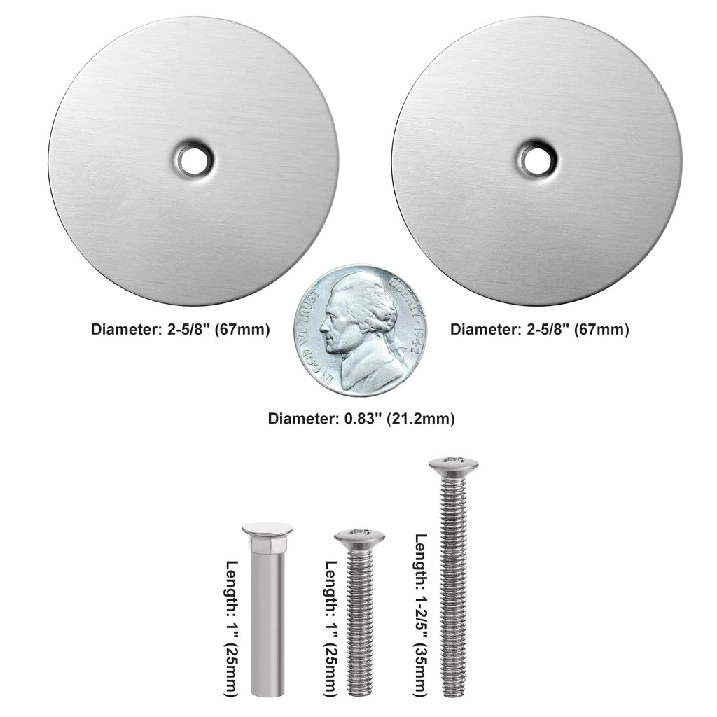 2 Pack Door Hole Cover Plate Brushed Satin Nickel Deadbolt Cover Plate 2 5/8" Diameter Round Door Knob Hole Filler