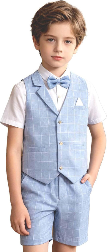 Summer Boys Suit Dress Clothes Kids 4Pcs Wedding Ring Bearer Outfit