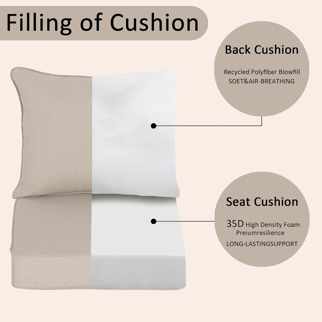 Patio Seat Cushions, Natural Linen, 22x24x5.1 in, Set of 2 | 35D High-Resiliency Foam,PFAS-free,UV-Fade & tear &