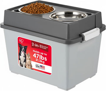 USA Elevated Dog Bowls 15" H, up to 47 lb Storage, Gray/Dark Gray
