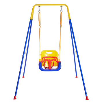 Toddler Swing with Foldable Metal Stand for Toddlers Aged 1~10 Years, 3-in-1 Baby Swing Set with 4 Sandbags for