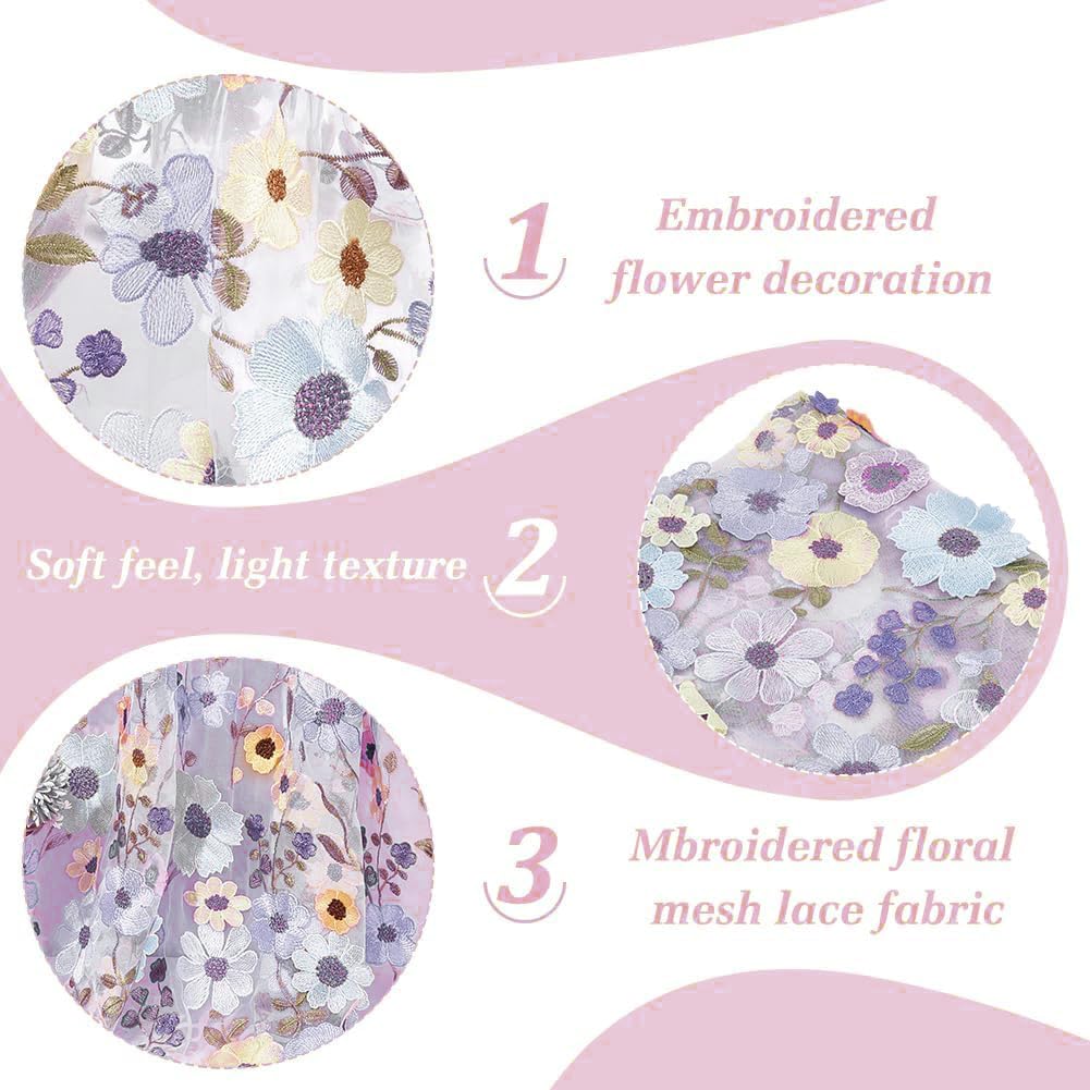 36 Inch 3D Flower Embroidery Lace Fabric Colorful Floral Mesh Fabric