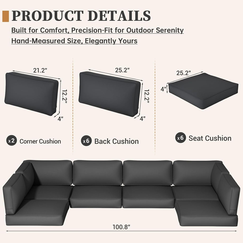 Replacement Cushions Furniture, 14-Piece Outdoor Cushions (Grey) | Deep Seat, Outdoor Replacement Cushions for 6-Seat