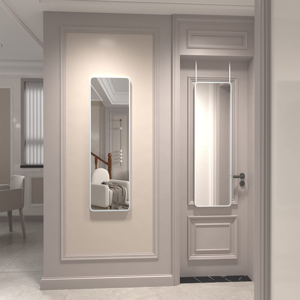 14"x47" White Full Length Mirror Aluminum Frame, 47" Long Full-Mirror Tall Dressing Mirror, Wall Mounted or Hanging