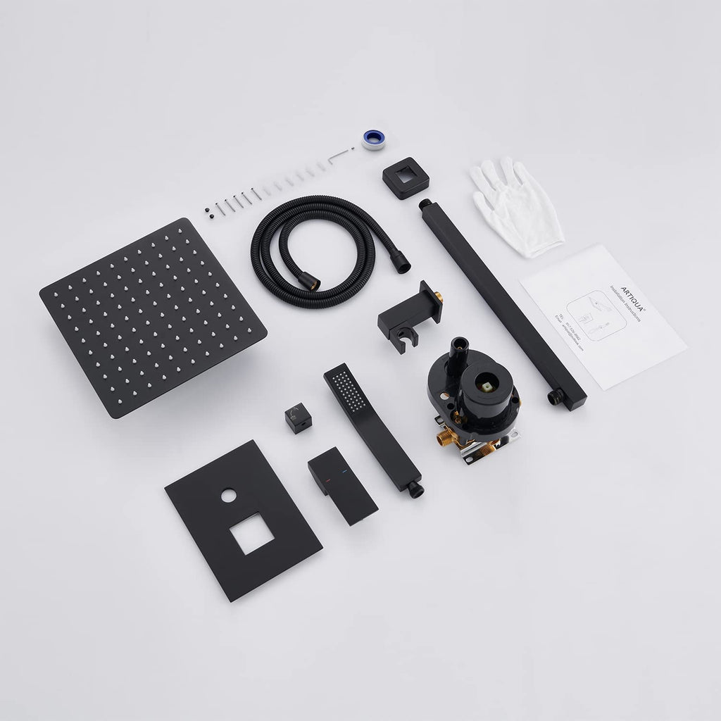 Shower System 10 Inches Rain Shower Combo Set Black Wall Mount Faucet Bathroom Faucets with Rainfall Shower Head and