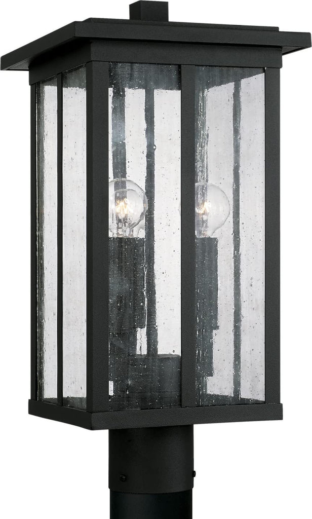 Barrett Antiqued Glass Rectangular Outdoor Post Lantern, 3-Light 180 Total Watts, 19" H x 9" W, Black