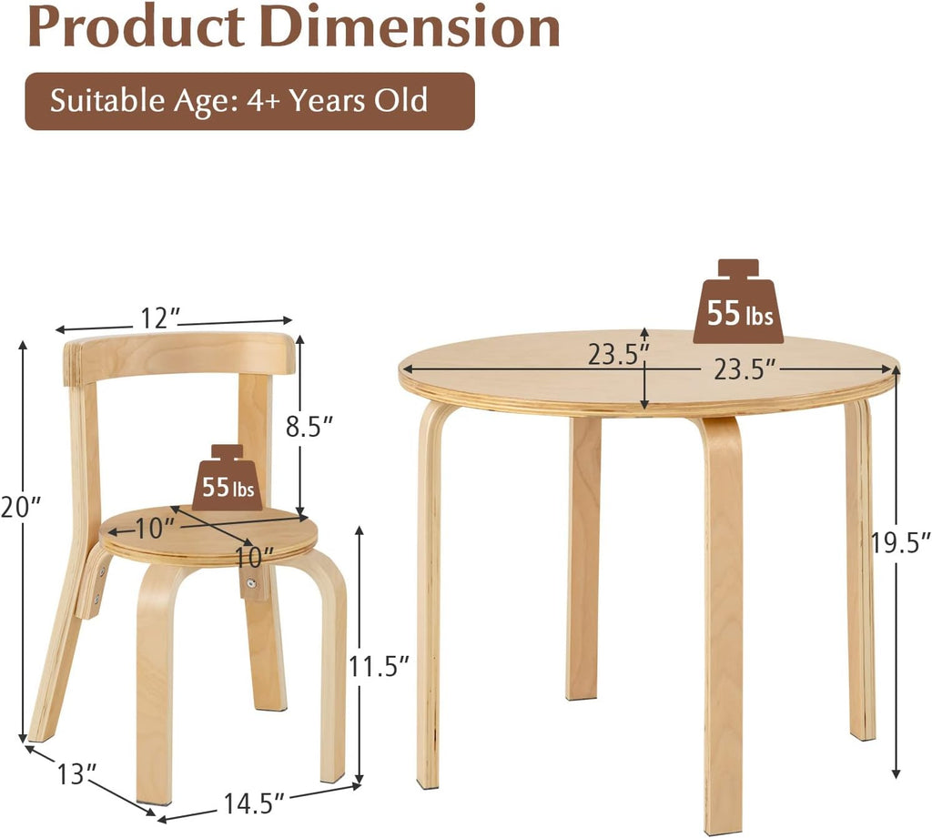 Kids Table and Chairs, Brich Round Toddler Table and Chair Set with Toy Bricks, Smooth Surfaces & Ergonomic Backrest