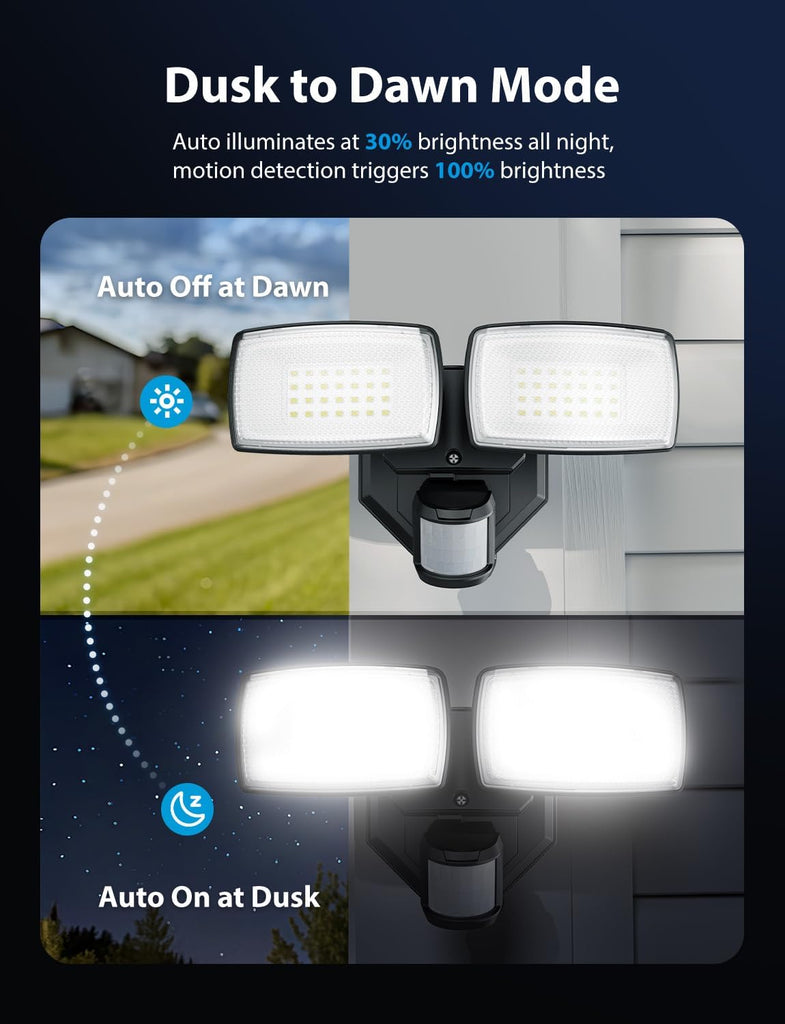 32W 2 Head Motion Sensor Outdoor Lights, 3200LM 6500K Hardwired LED Security Light, Dusk to Dawn, Motion Detector