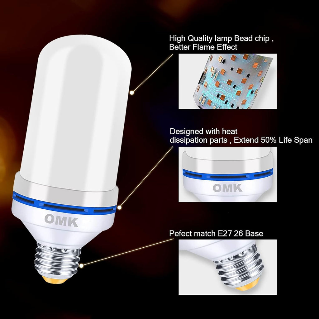 Purple LED Flame Light Bulbs - Flickering, Gravity Sensing, E26 Base, Holiday & Valentine Decoration