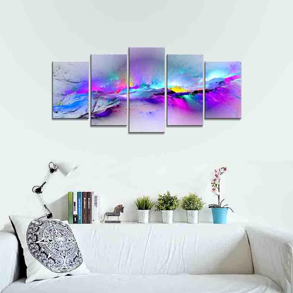Changing Colors Giclee Canvas Prints 5 panels Modern Artwork Landscape Pictures to Photo Printed on Abstract Canvas