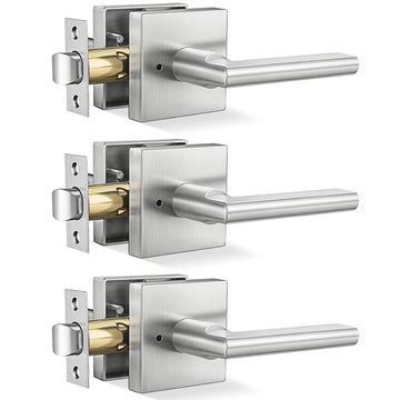 Brushed Nickel Door Handles Interior, Privacy Bedroom - 3 Pack