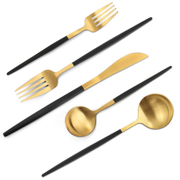 Matte Black Gold Silverware Set, 20-Piece Stainless Steel Flatware Set, Satin Finish tableware Cutlery Set, Service