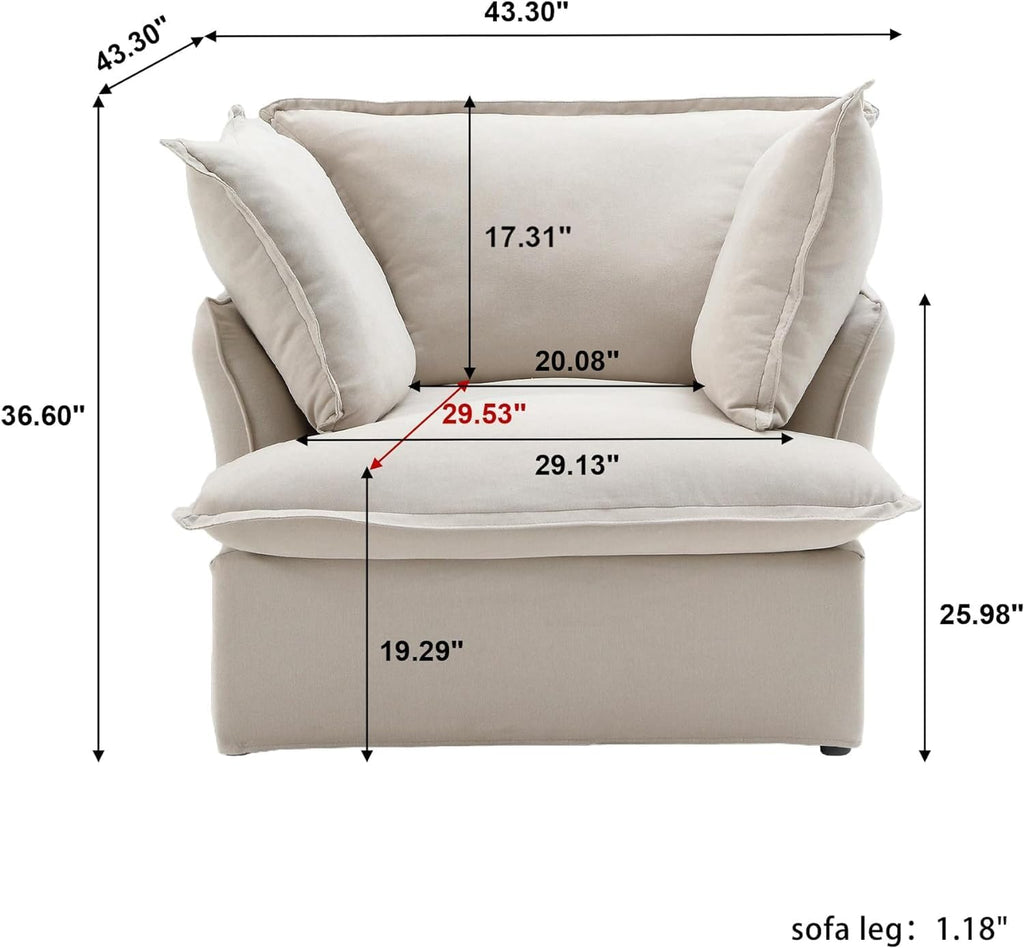 Comfy Couch Chair with Thick Cushion, Single Accent Chair Deep Seat Sofas Couches, Hemp Velvet Sofa Furniture for Small Spaces, Living Room, Bedroom, Office, Apartment, Beige A124-B0CZ8QLKN2