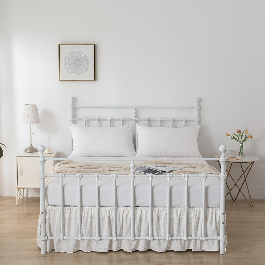 Tufted Dot Bed Skirt Full Size - Ruffled Bed Skirt with Split Corners