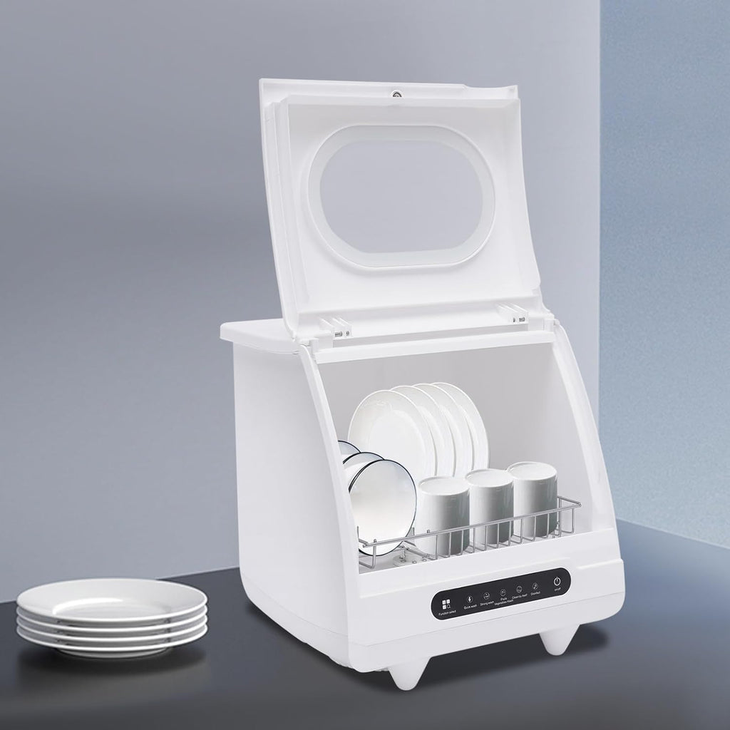 Portable Countertop Dishwasher, 5 Washing 12 Spouts Water Tank Leak-Proof Dry and 360° Rotation Flushing