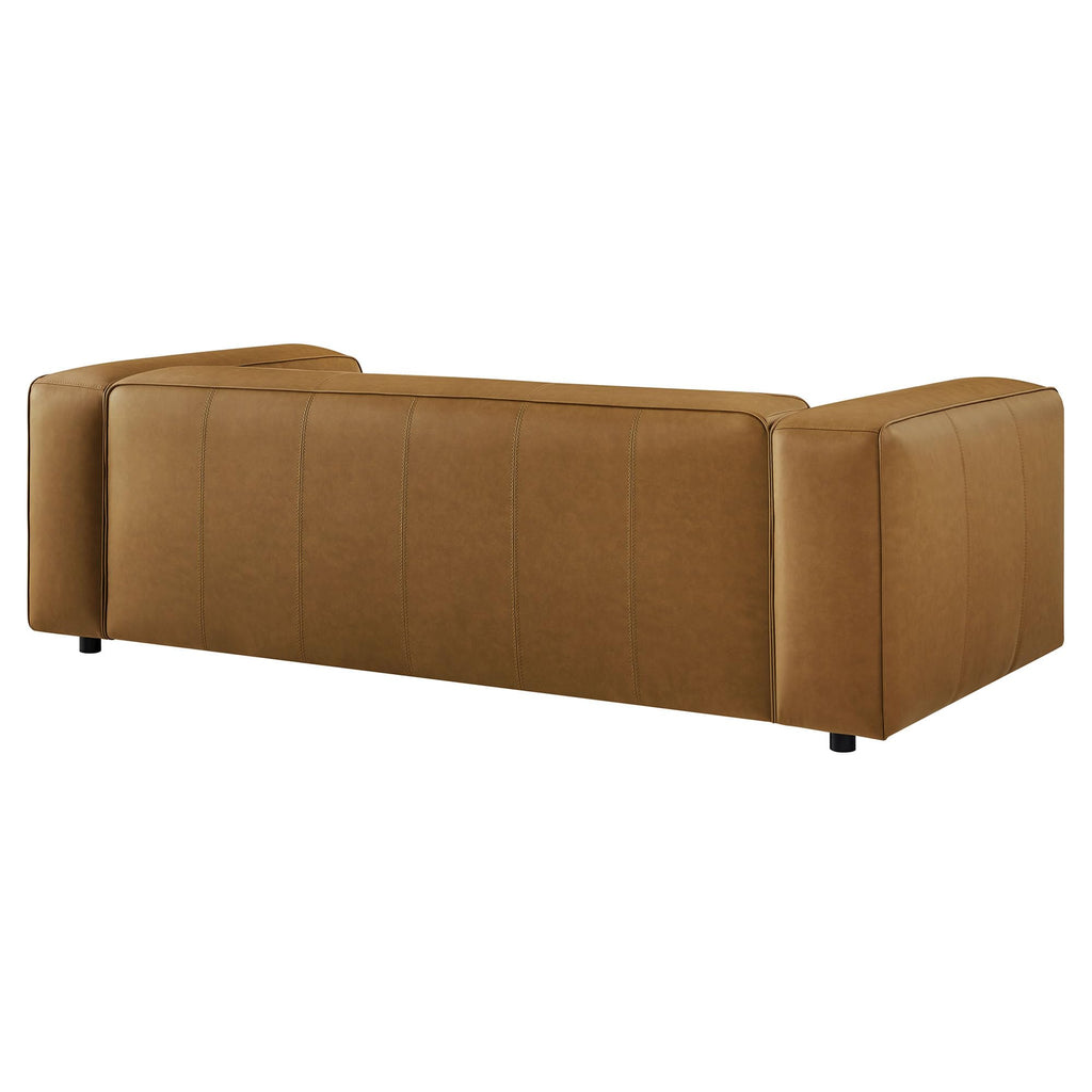 Auren Vegan Leather Sofa in Camel - Faux Leather 3 Seater Couch - 88 Inch Comfy Modern PU Leather Sofa - Oversized