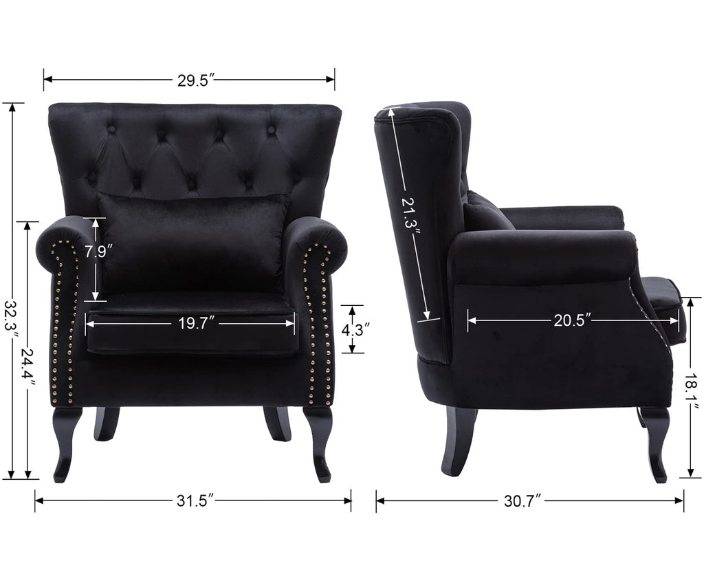 Mid-Century Modern Accent Chairs Set of 2, Comfy Tufted Single Sofa Chair Wingback Armchair with Pillow for Club