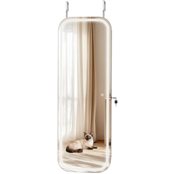 LED Mirror Jewelry Cabinet, 42.5-inch Tall, Full-Length Mirror with Storage, Wall Mount/Over the Door Jewelry Armoire