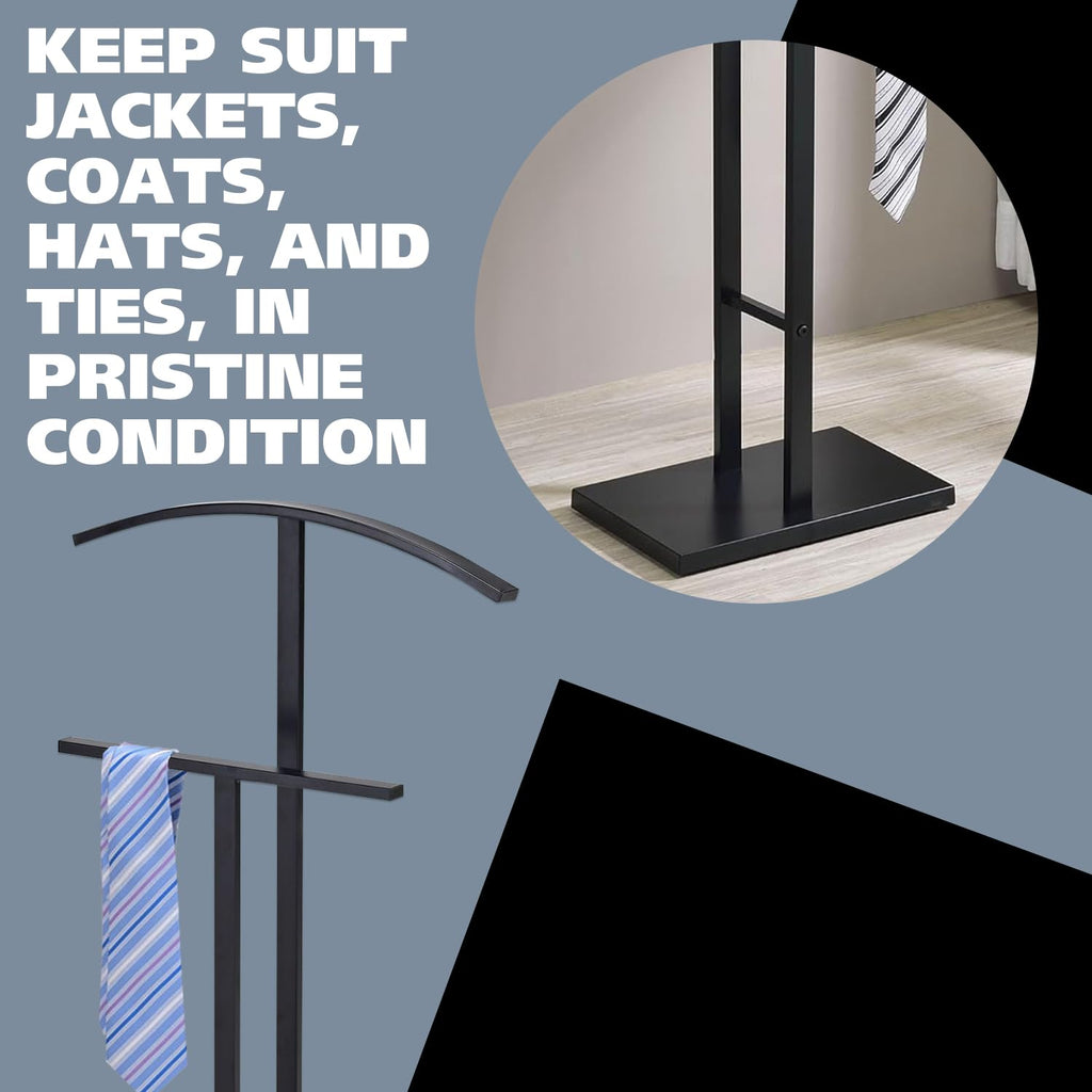 Dossi Modern Metal Suit Valet Stand, Clothes Rack Organizer with Jacket, Pants & Tie Holder, Space-Saving Garment