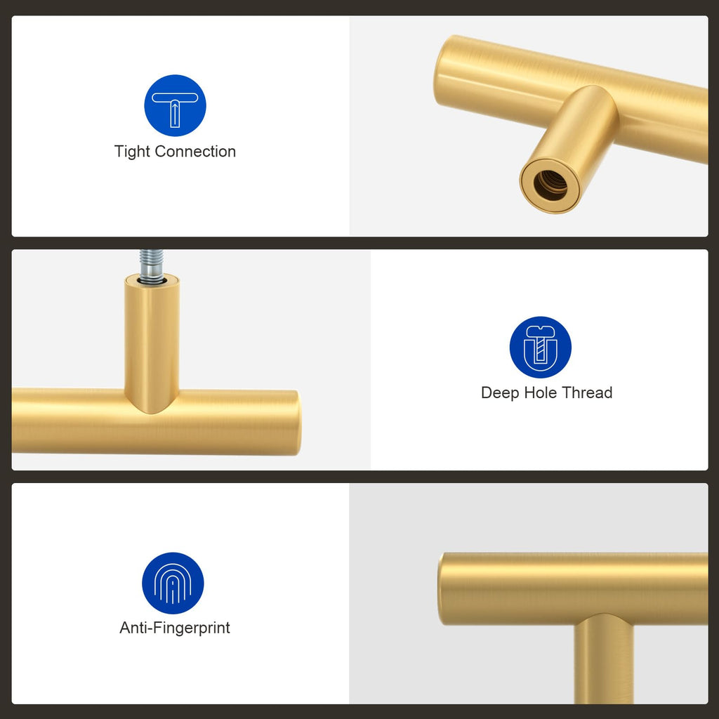 12 Pack Gold Cabinet Knobs, Brushed Brass Dresser Knobs, 2 Inch