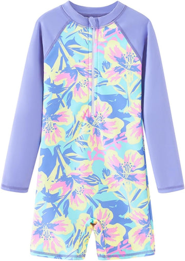 Girls Long Sleeve Rash Guard One Piece Swimsuits with UV Protection