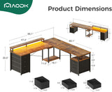 66" L Shaped Computer Desk, 113“ Reversible Home Office Desk with File Cabinet & 4 Fabric Drawers