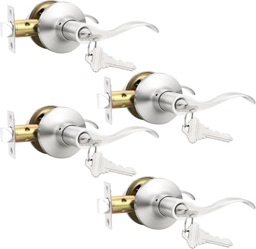 Entry Door Handles with Lock and Same Keys, Brushed Nickel Keyed Aliked Entry Door Lock Sets Doors - Door Lever