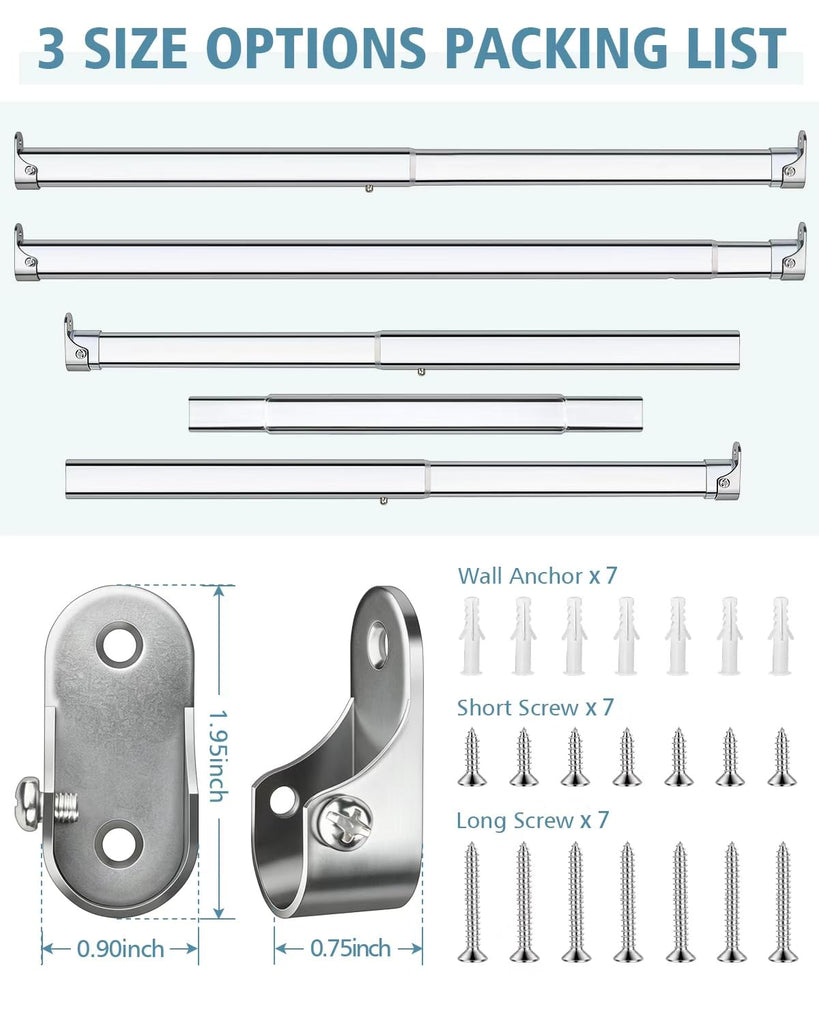 Heavy Duty Oval Closet Rod for Hanging Clothes, 29.5-51 Inch Adjustable Closet Rods, Premium Chrome