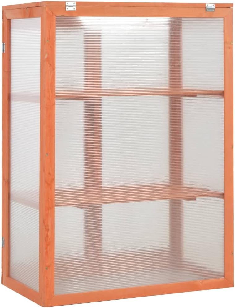 Wooden Greenhouse for Garden, 29.5"x18.5"x42.9" Cold Frame Plant Protector with 2 Shelves and Hinged Lid for Herb and