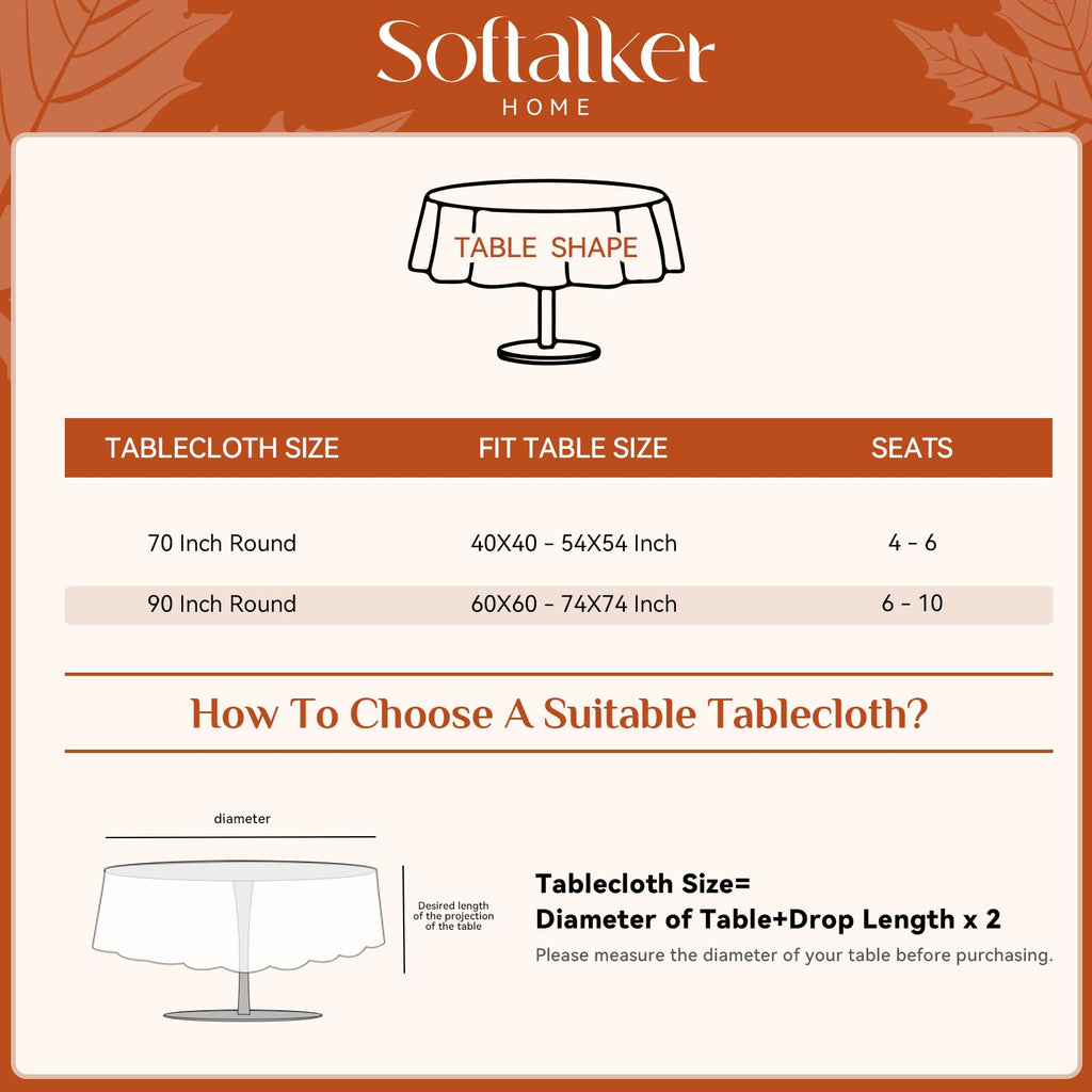 Fall Jacquard Round Tablecloth, 70 Inch Burnt Orange