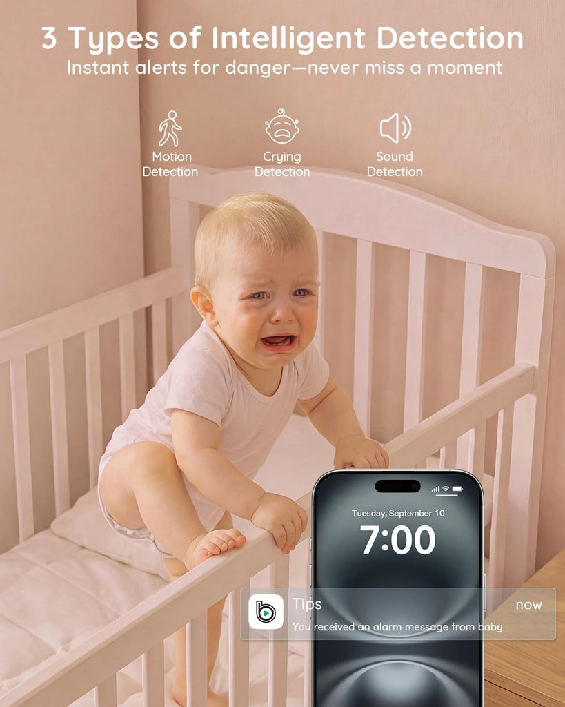 2K WiFi Baby Monitor with Phone App, 5" Screen,Night Light,2 Cameras