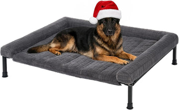 Elevated Dog Bed with Fluffy Plush Bolster Cushion, Dog Couch Bed