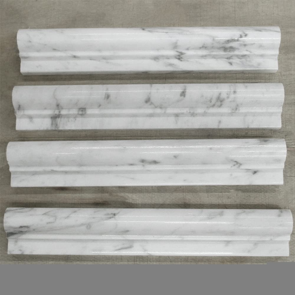 Carrara White Marble 2x12 Chair Rail Bullnose Trim Molding Polished Kitchen Bath Wall Floor Backsplash Shower (1