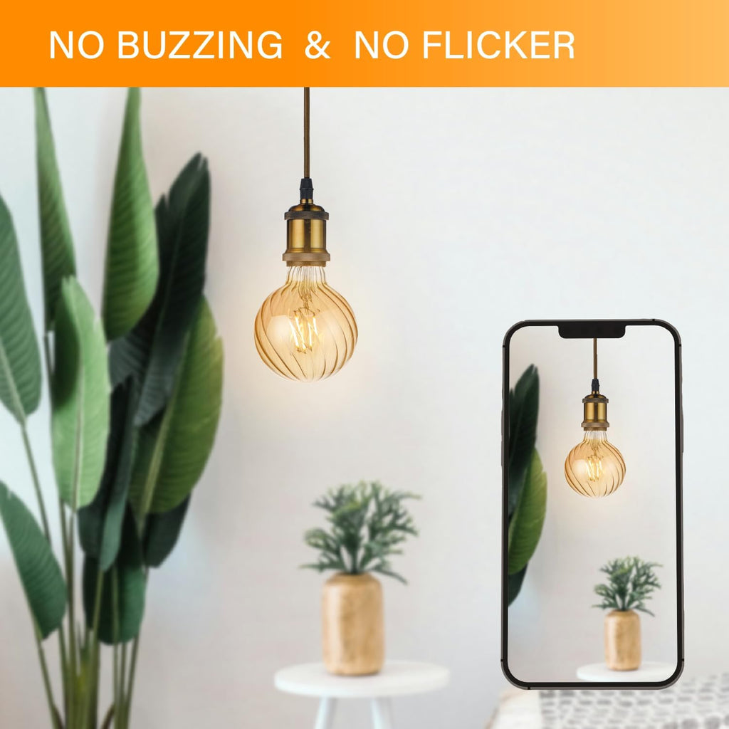 Large Decorative LED Light Bulbs, G30 Amber Glass Diagonal Shape