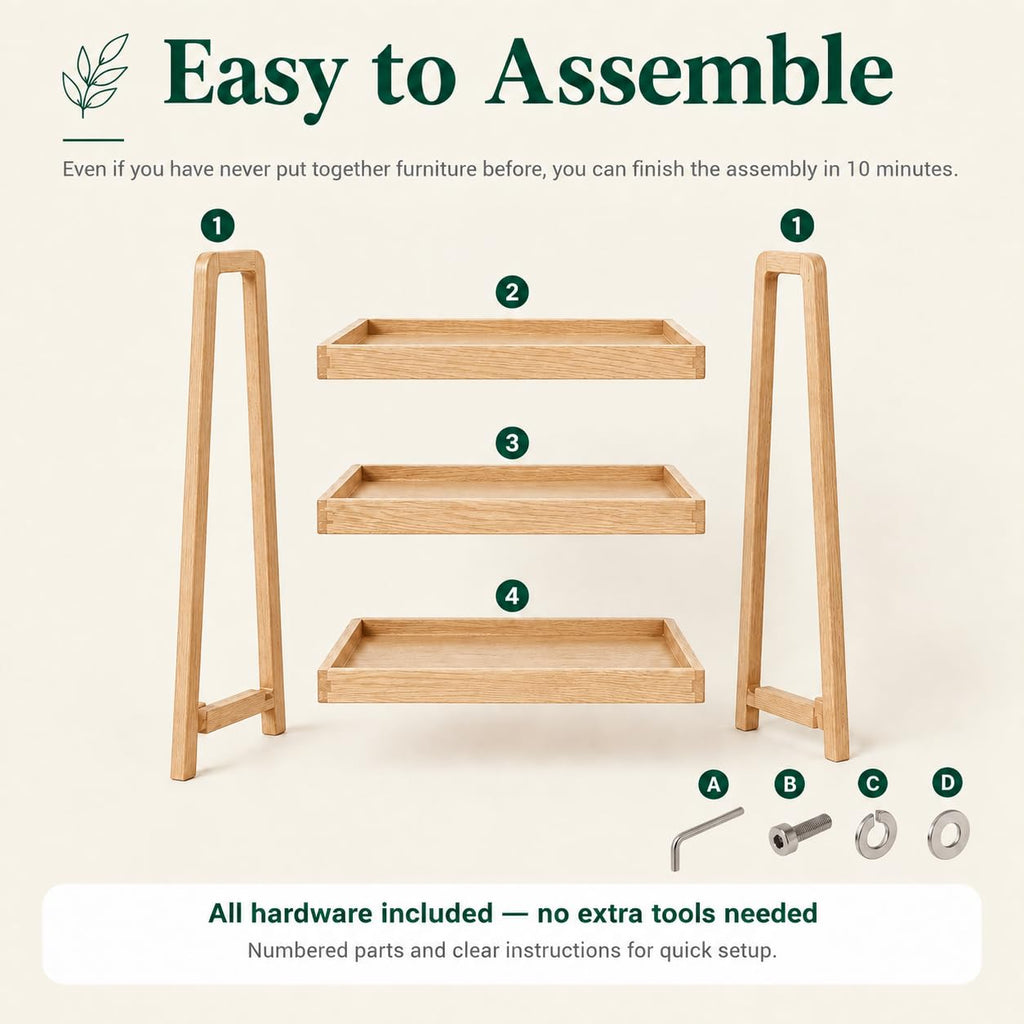 Small Bookshelf for Small Spaces, Oak Ladder Shelf, Solid Wood Bookcase