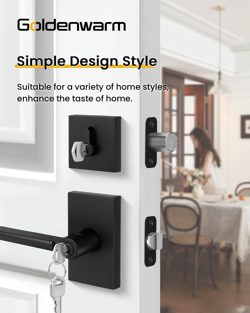 Matte Black Front Door Handle with Lock and Deadbolt 2 Pack
