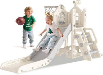 6 in 1 Toddler Slide for Toddlers Aged 1-3 Indoor Playset White