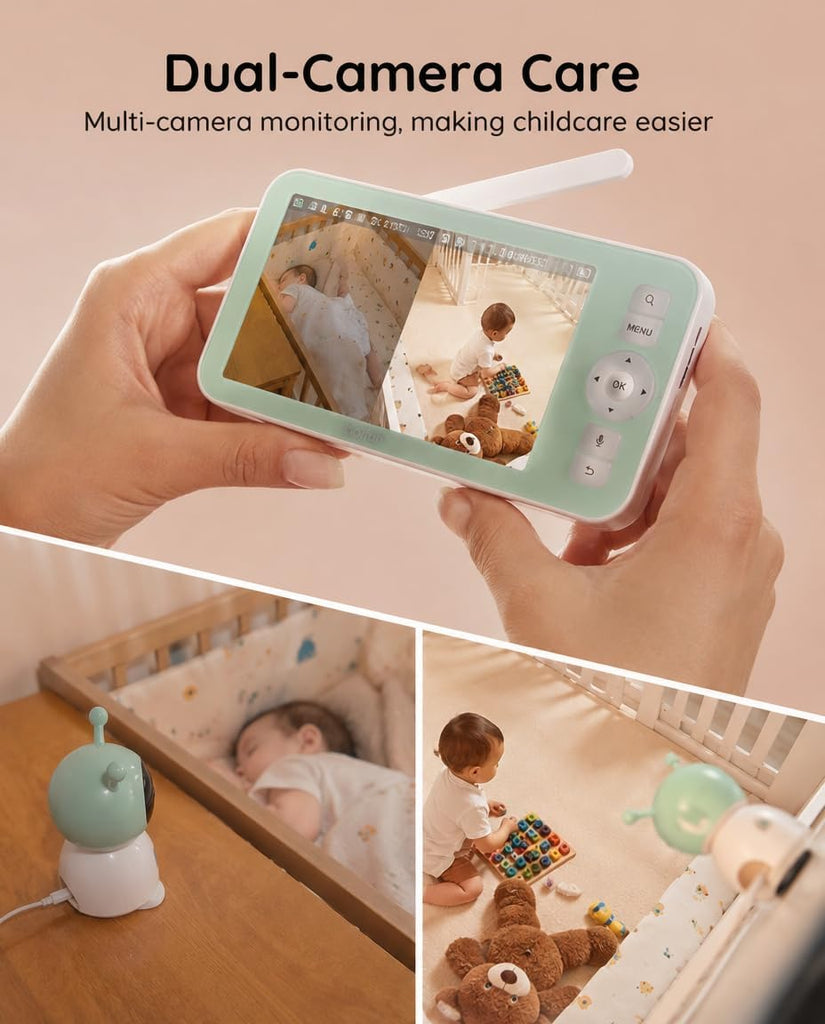 2K WiFi Baby Monitor with Phone App, 5" Screen,Night Light,2 Cameras