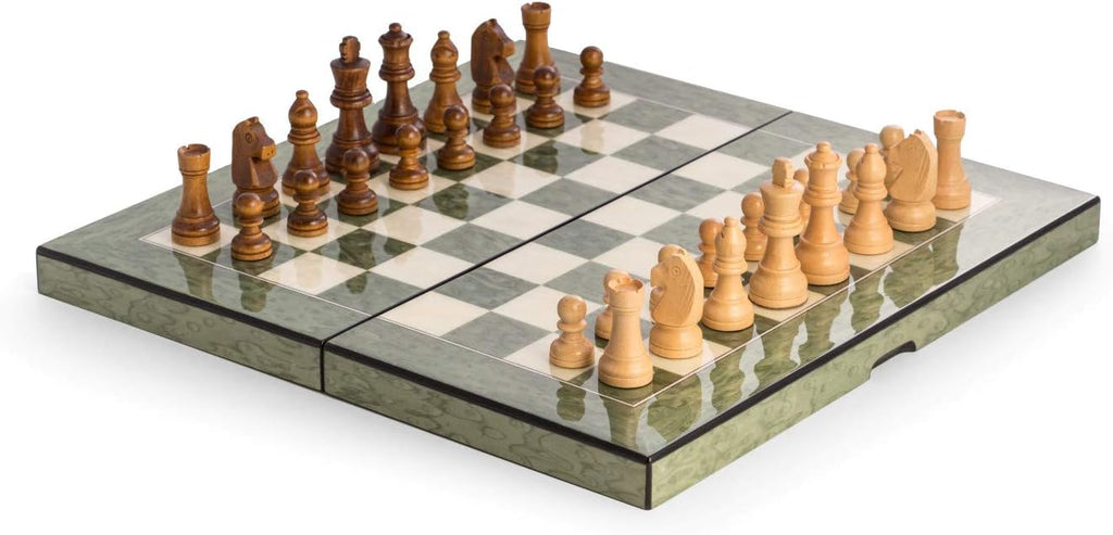 Designer Deluxe Backgammon Set, Chess and Checkers Game - Modern Custom Crafted Inlaid Lacquer Finished Wood Board