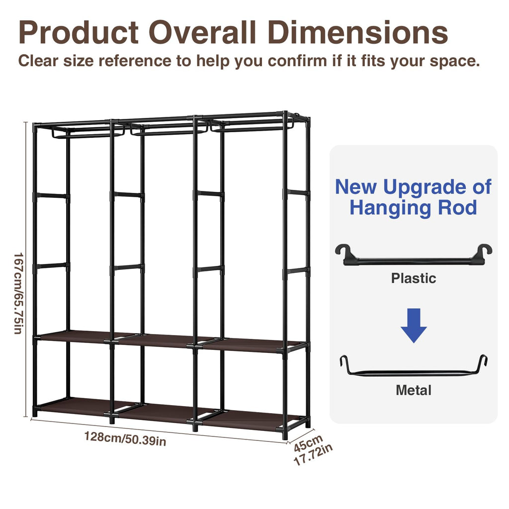 Portable Closet Wardrobe with Hanging Rods Shelves Clothes Storage