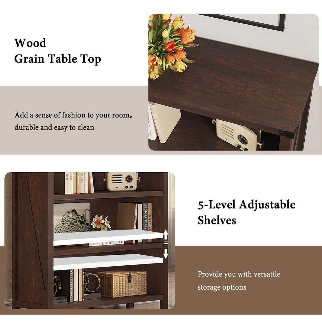 Small 3 Tier Bookshelf, Short Wood Bookcase, Brown Cherry, 36"