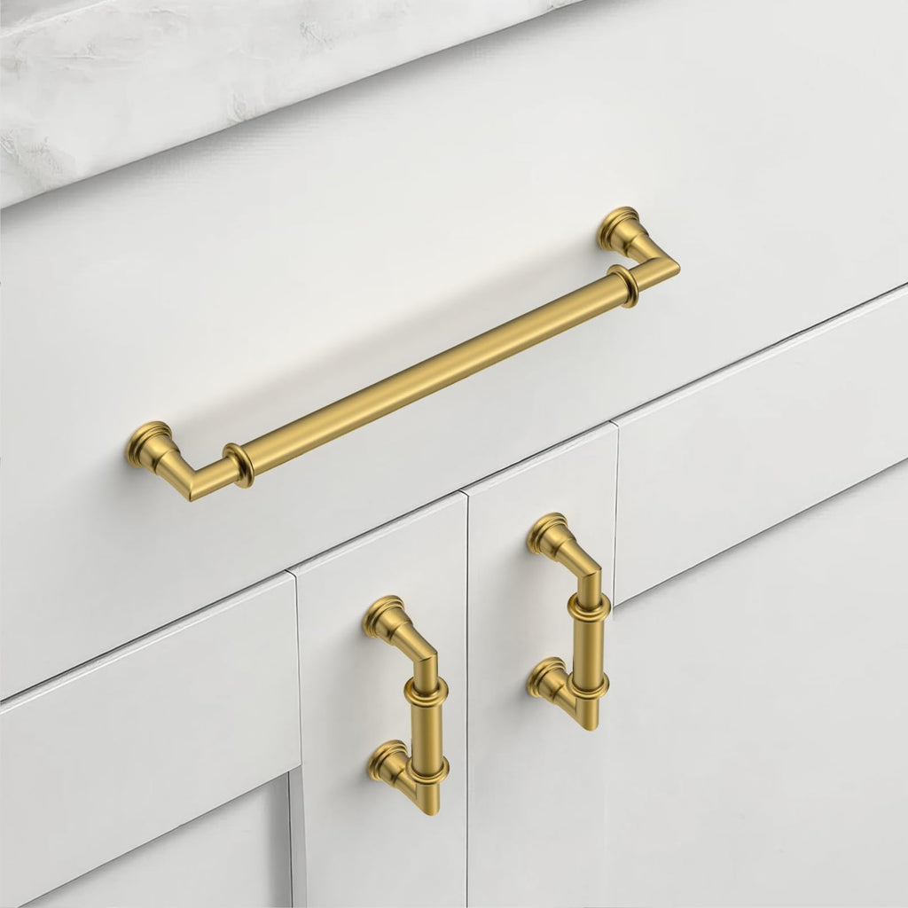 2 Pack 7.5 Inch(192mm) Vibrant Brushed Moderne Brass Cabinet Pulls Heavy-Duty Solid Kitchen Cabinet Handles Drawer