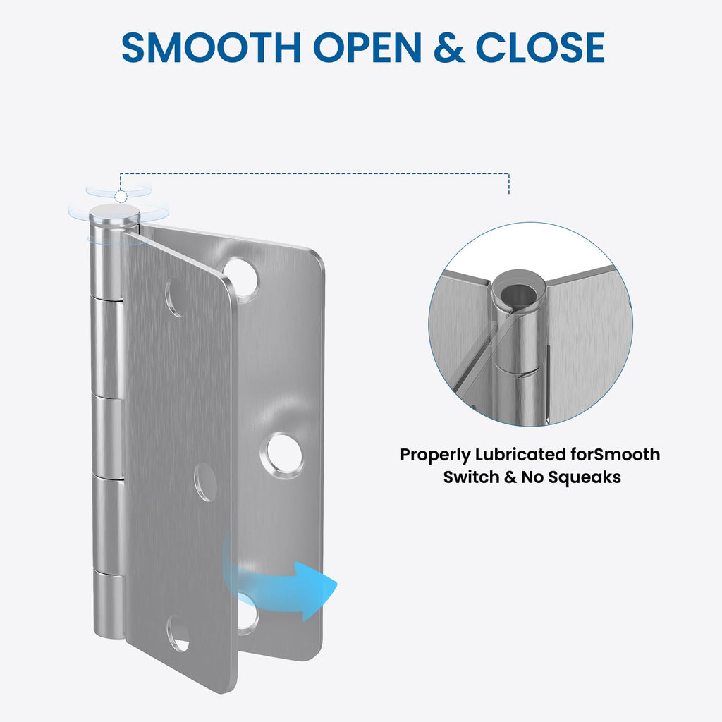30 Pack Brushed Nickel Door Hinges 3.5 x 3.5 inch Interior Door Hinge with 1/4" Radius 3-1/2 Satin Nickel Door Hinges