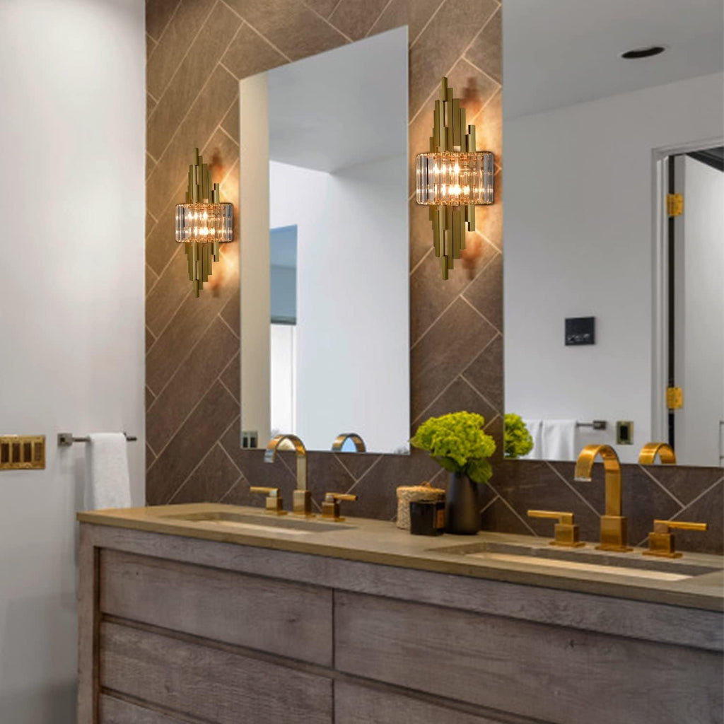 Modern Wall Sconces 2-Light Brushed Gold Wall Sconces Crystal Wall Light for Living Room Bedside Stairway Hallway