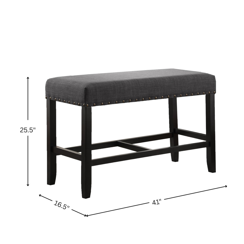 Biony Fabric Counter Height Dining Bench with Nailhead Trim, Grey