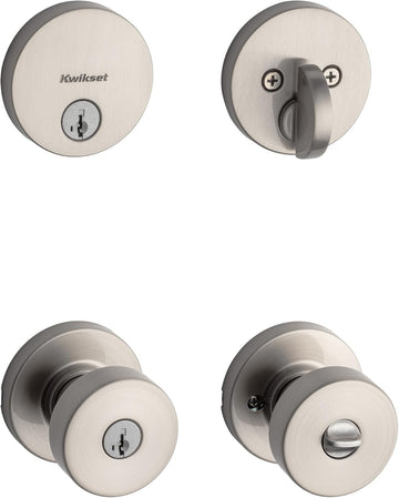 Pismo Keyed Entry Knob and Single Cylinder Deadbolt Combo Pack Featuring Re-Key Technology and Antimicrobial Protection in Satin Nickel