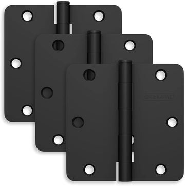3.5" Door Hinge with 1/4" Radius Round Corner in Matte Black (3-Pack)