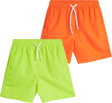 Boys Swim Trunks - 2 Pack Basic Quick Dry Boys Board Shorts Bathing Suit Kids Swimwear with Pockets (Sizes: )