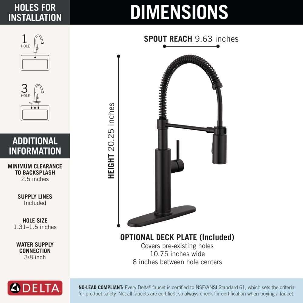 Antoni Pro Style Commercial Kitchen Faucet with Pull Down Sprayer, Single Hole Matte Black Kitchen Sink Faucet