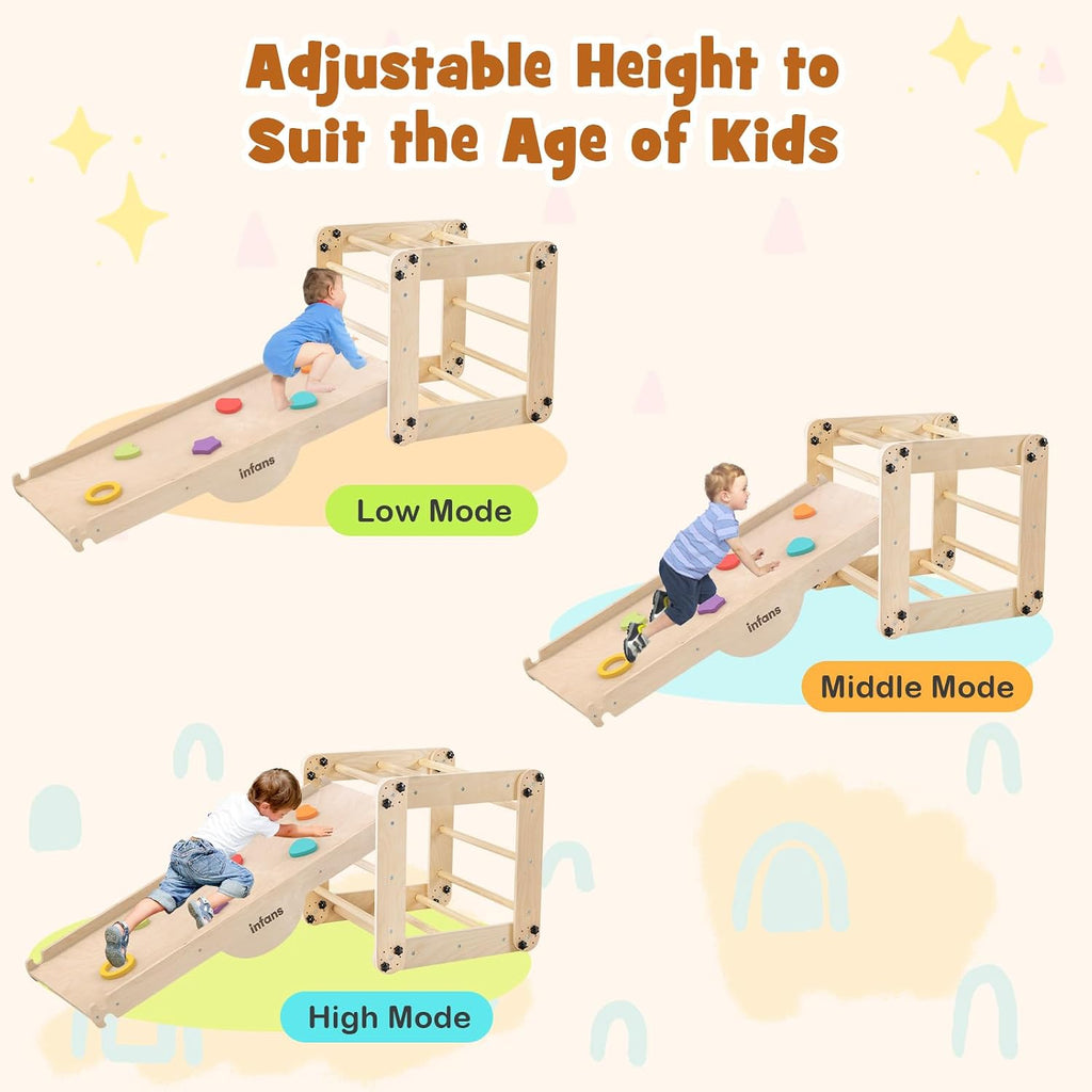 12 in 1 Climbing Toys for Toddlers, Upgrade Wooden Montessori Foldable Triangle Climber Set with Reversible Ramp
